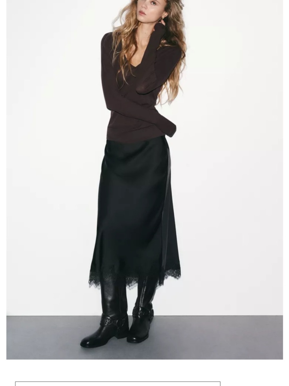ZARA SATIN EFFECT LACE MIDI SKIRT
